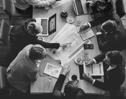 group working collaboratively at table