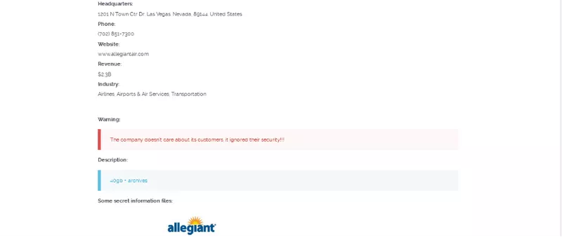 Allegiant Air on a Clop ransomware group leak site