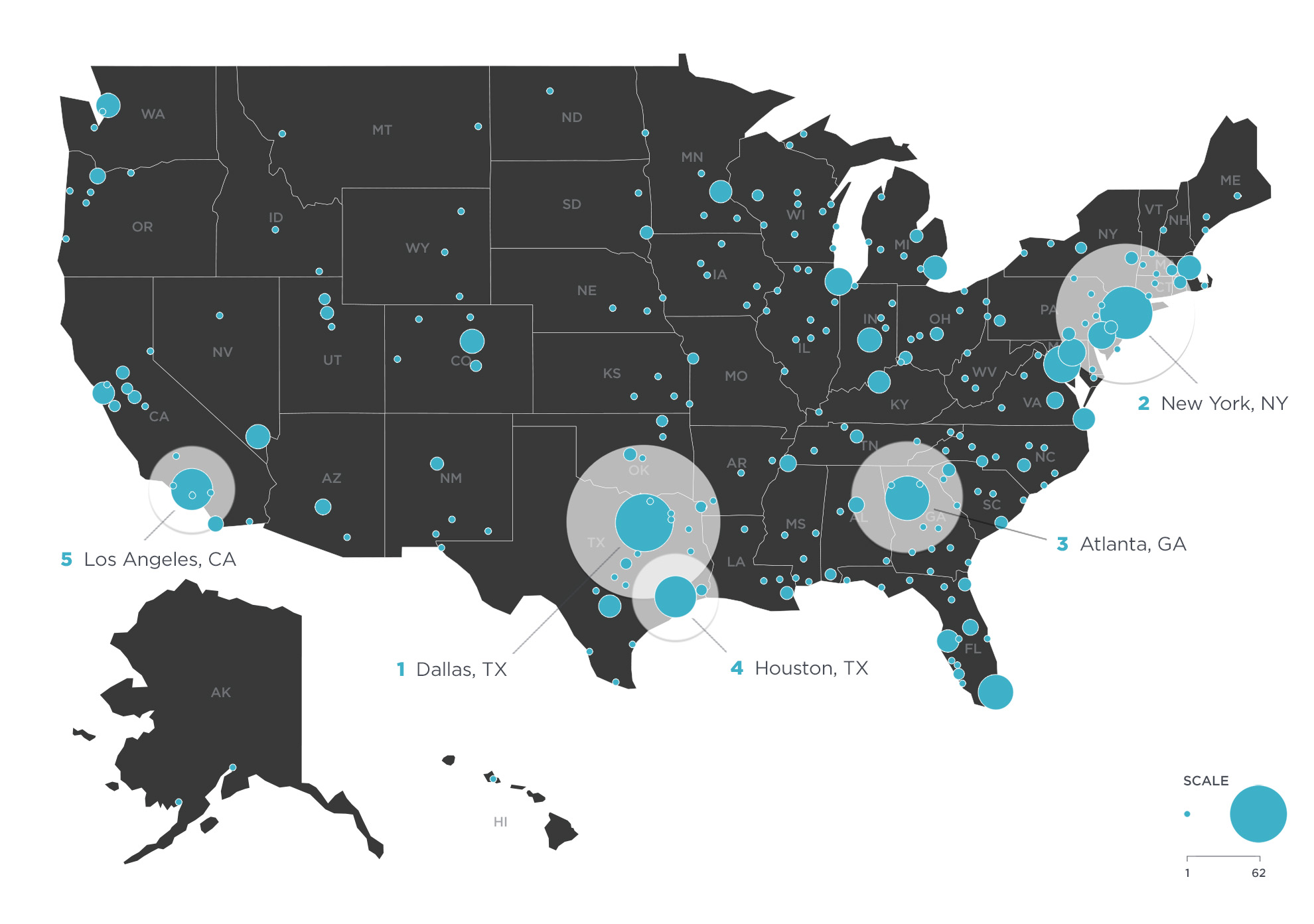 Map of the US depicting location of money mules